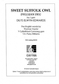Dylluan Deg Sweet Suffolk Owl  Dilys Elwyn-edwards Sheet Music Songbook