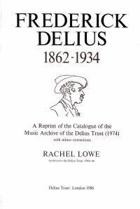 Delius Catalogue Of The Music Archive (1974) Lowe Sheet Music Songbook