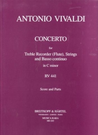 Vivaldi Recorder Concerto Rv441 Fvi/11 Cmin Sc/pts Sheet Music Songbook
