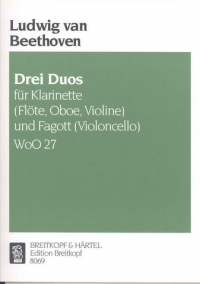 Beethoven Duos (3) Woo27 Cl (fl/ob/vn) & Bsn (vc) Sheet Music Songbook