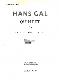 Gal Quintet Op 107 Clarinet & String Quartet Parts Sheet Music Songbook