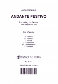 Sibelius Andante Festivo Parts Str Orch & Timpani Sheet Music Songbook