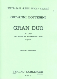 Bottesini Grand Duo A Major D/bass+clarinet+piano Sheet Music Songbook