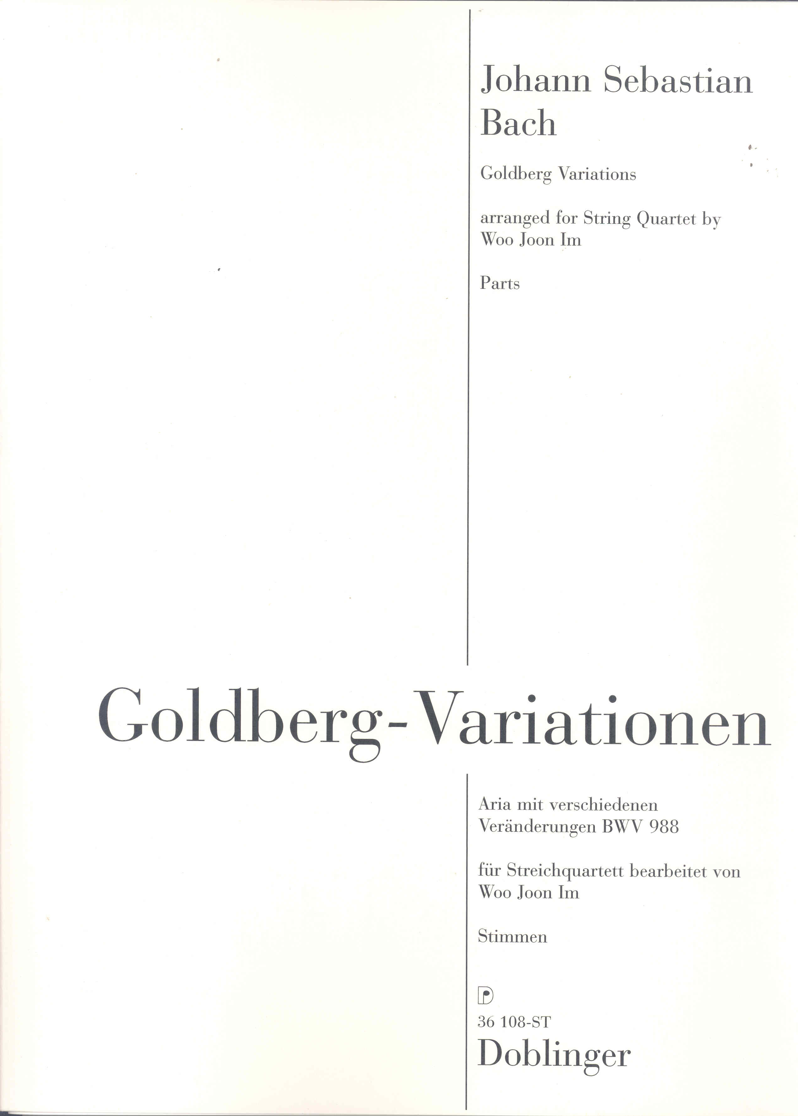 Bach Goldberg Variations String Quartet Parts Sheet Music Songbook