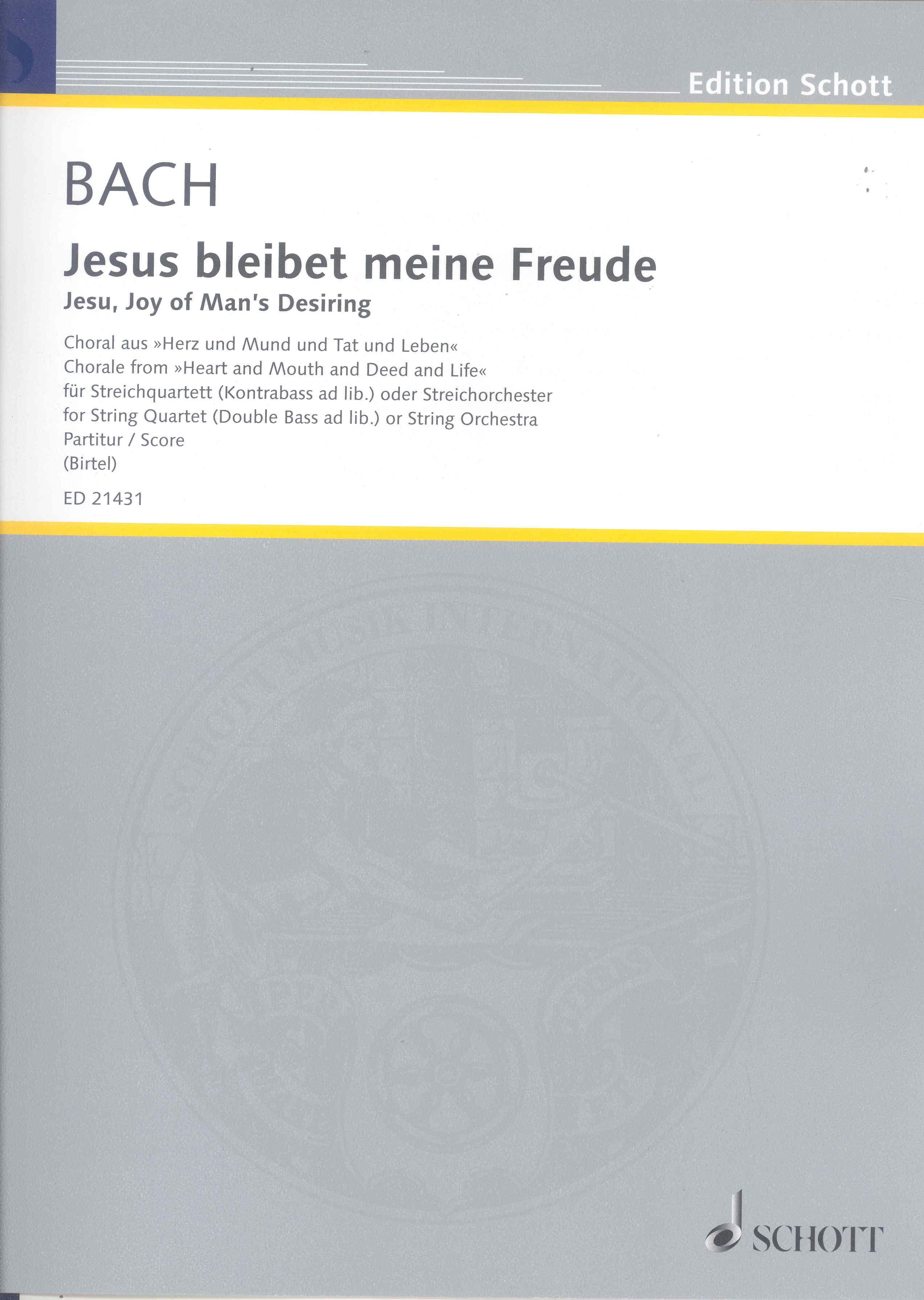 Bach Jesu Joy Of Mans Desiring Bwv147 Str 4tet Sc Sheet Music Songbook
