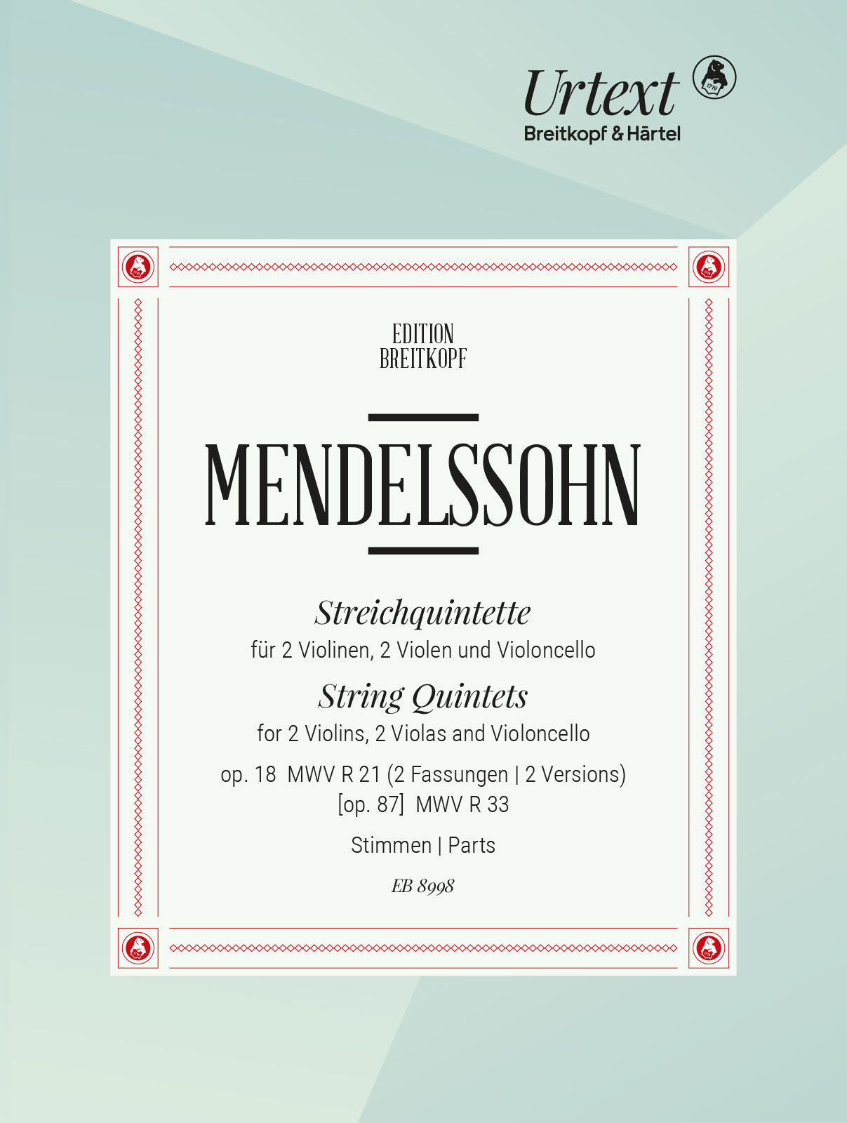 Mendelssohn String Quintets Mwv R21/33 Parts Sheet Music Songbook