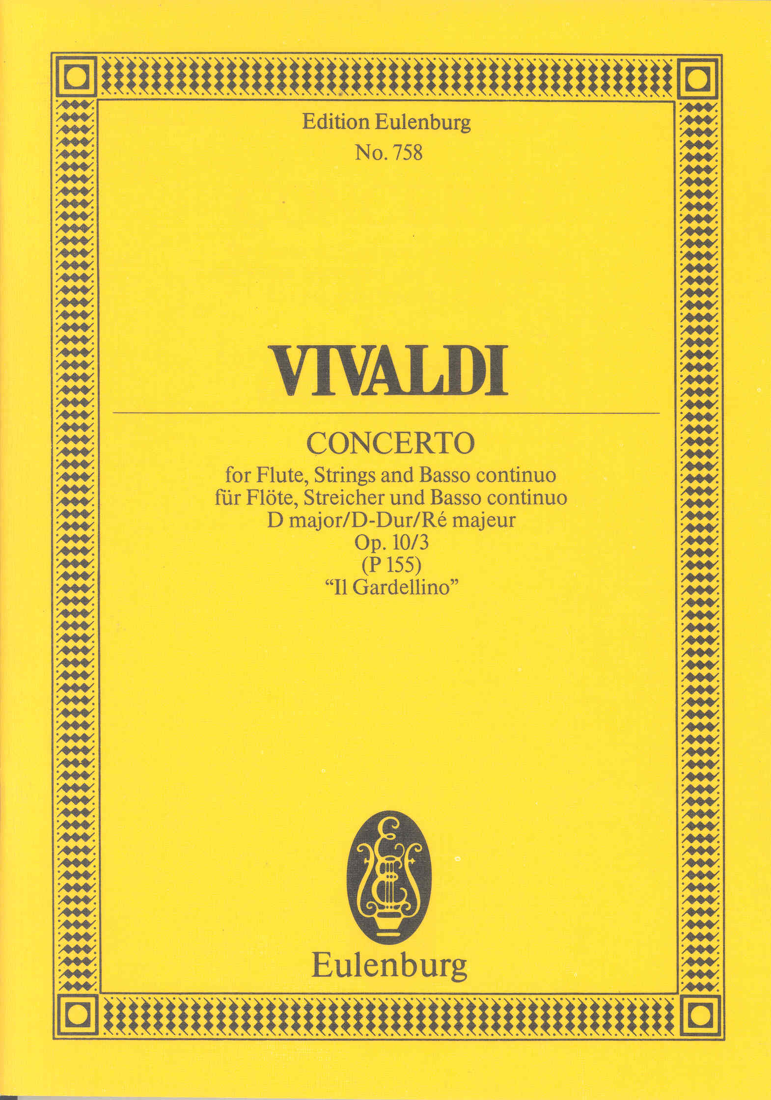 Vivaldi Concerto Op10 No 3 D Flute Il Gardellino Sheet Music Songbook