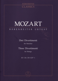 Mozart Divertimenti (3) (k 136-138) Study Score Sheet Music Songbook