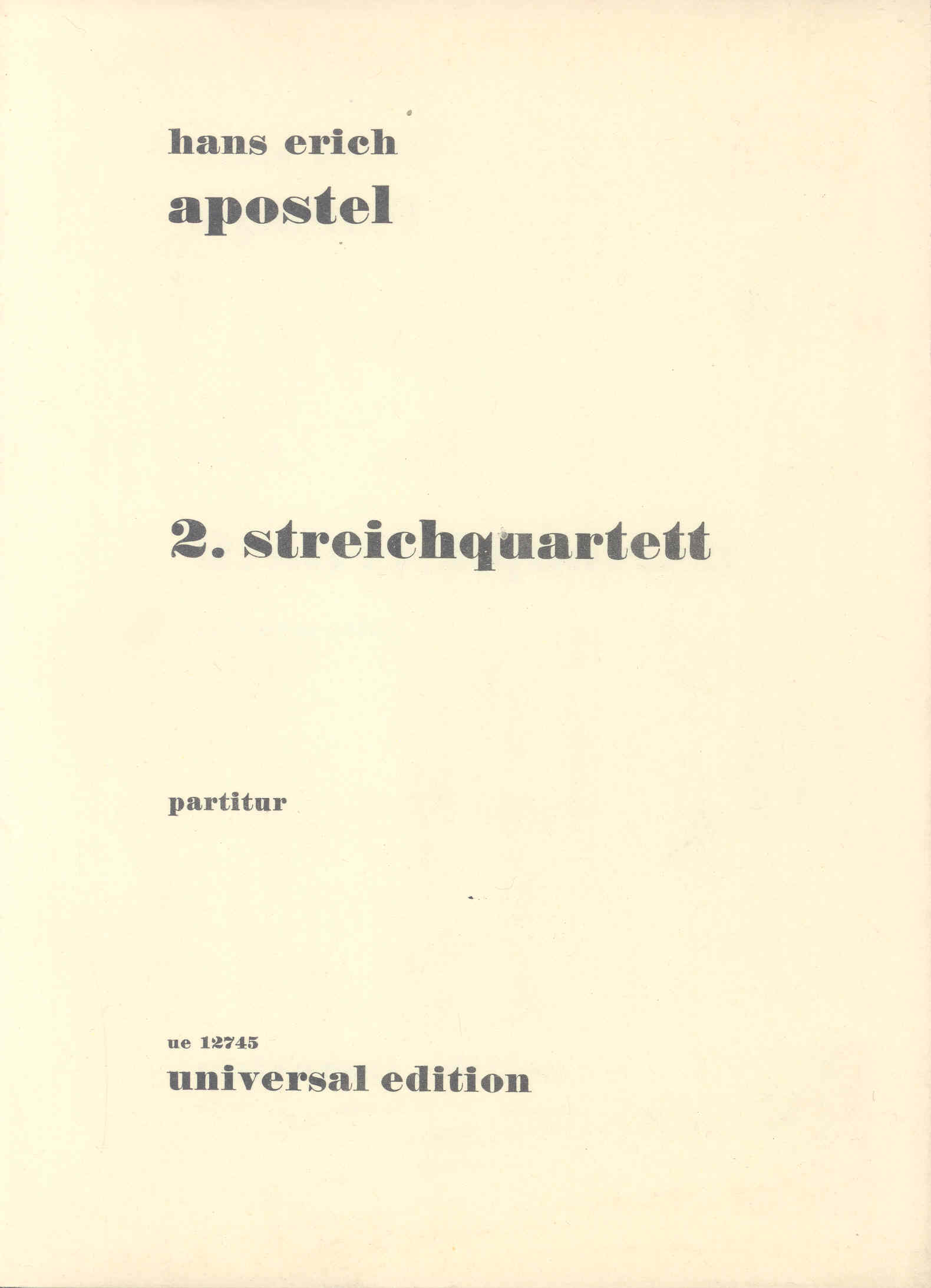 Apostel String Quartet No 2 Op26 Mini Score Sheet Music Songbook