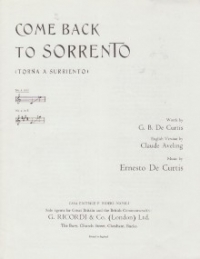 Come Back To Sorrento De Curtis Key C Sheet Music Songbook