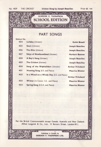 Cricket (beaulieu) Sheet Music Songbook