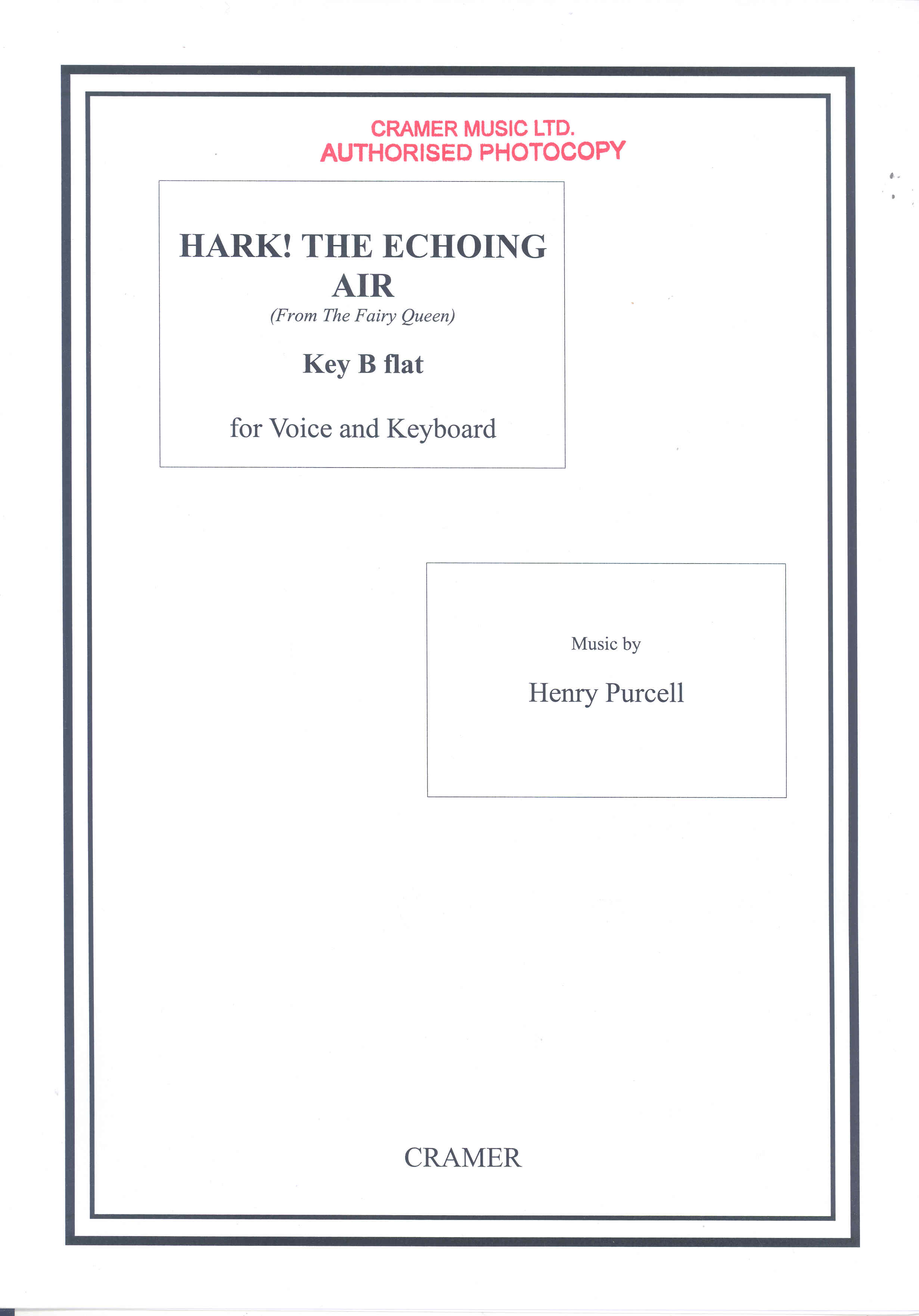 Hark The Echoing Air Purcell Bb Sheet Music Songbook