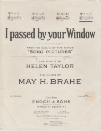 I Passed By Your Window Brahe F Major Sheet Music Songbook