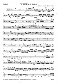 Bach Fugue Gmin 4 Cellos Cello 3 Part Sheet Music Songbook