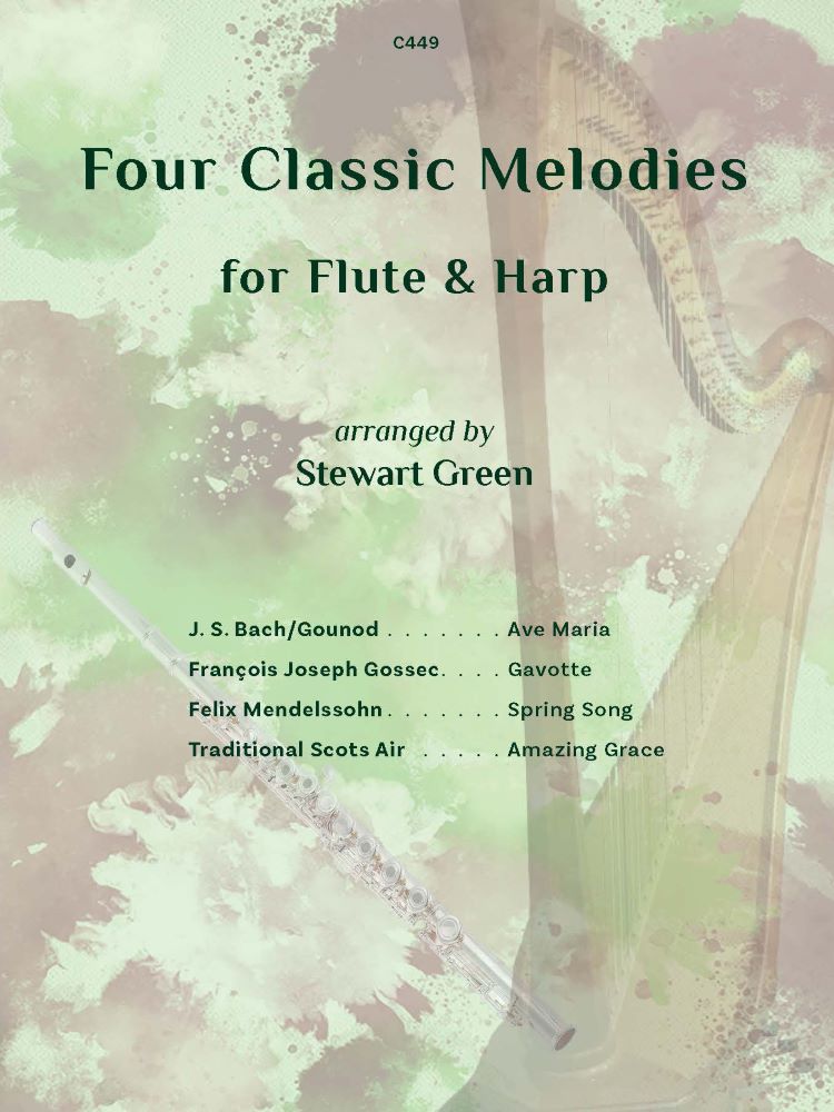 Four Classic Melodies For Flute & Harp Green Sheet Music Songbook