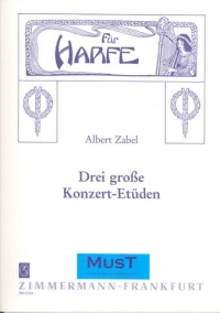 Zabel 3 Grand Concert Etudes Harp Solo Sheet Music Songbook