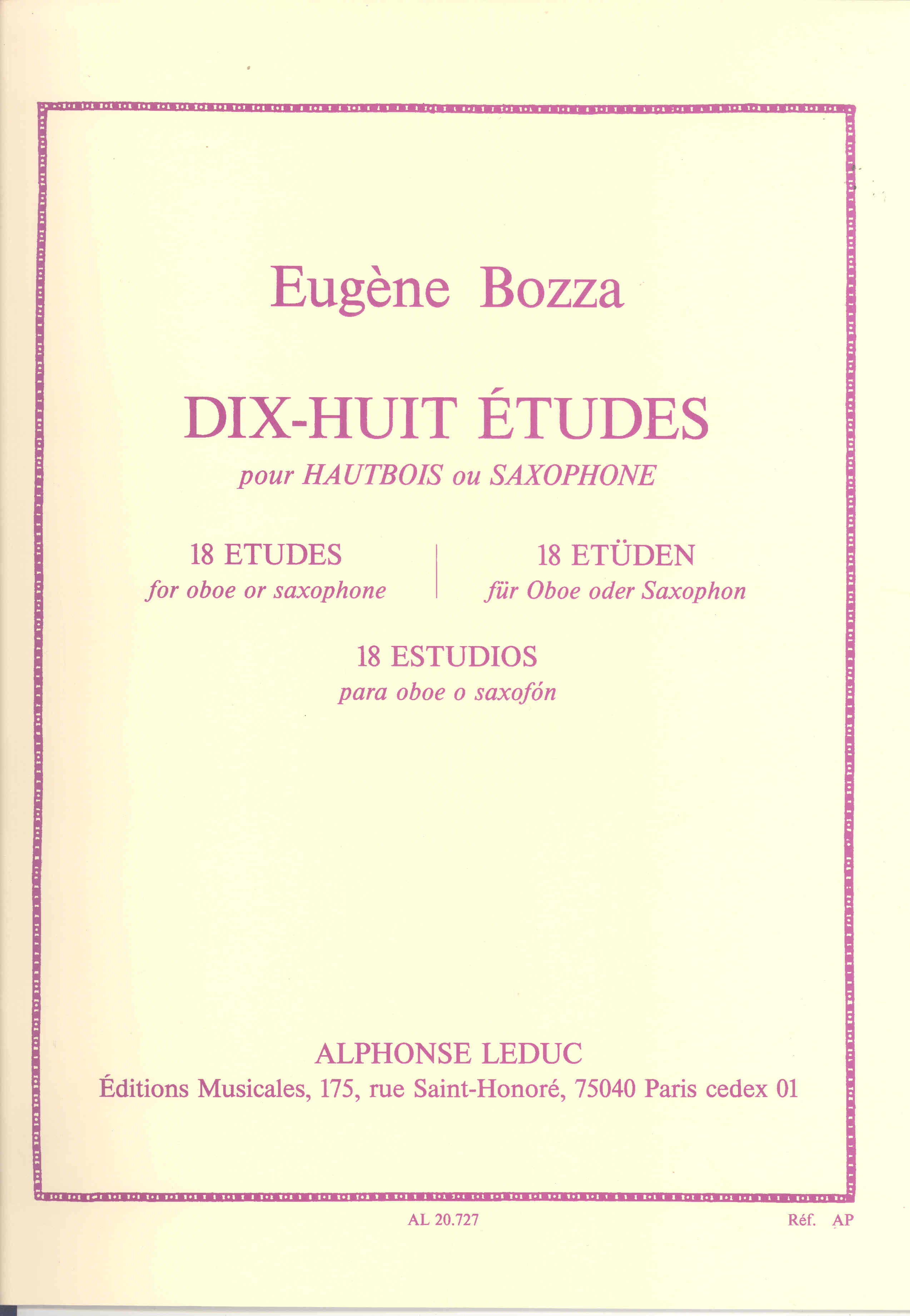 Bozza 18 Etudes For Oboe Or Saxophone Sheet Music Songbook