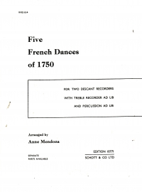 5 French Dances Of 1750 Ssa Recorders & Percussion Sheet Music Songbook
