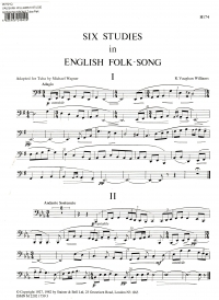 Vaughan Williams 6 Studies Eng Folksong Tuba Part Sheet Music Songbook