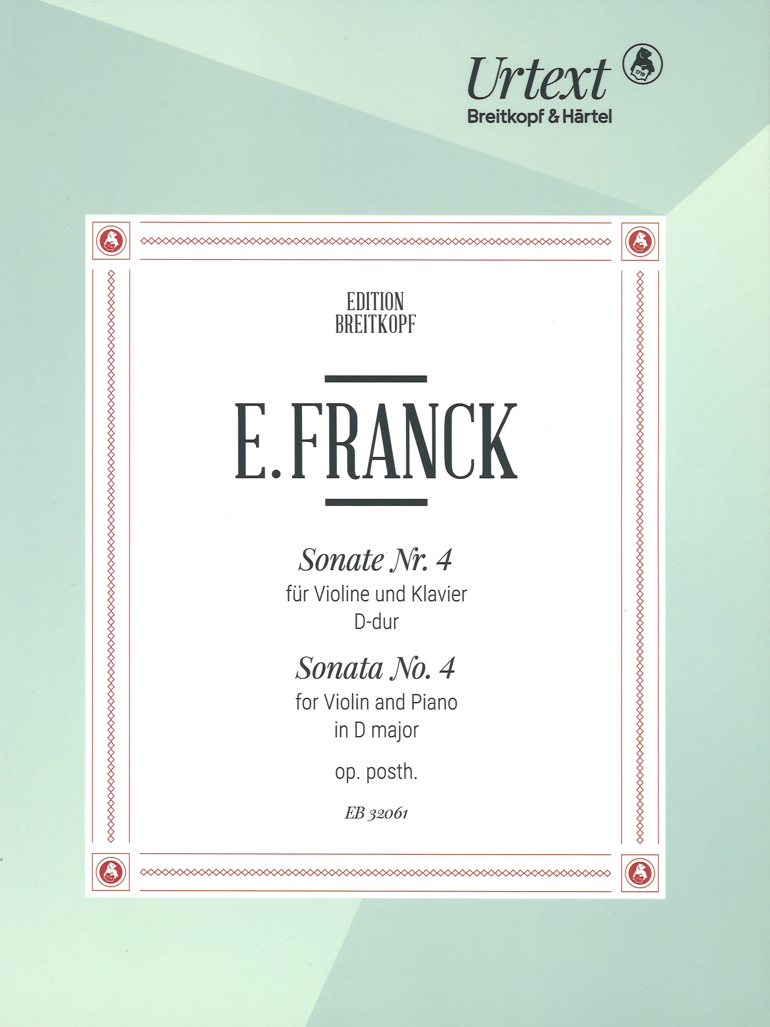 Franck Sonata No 4 Opposth Violin & Piano Sheet Music Songbook