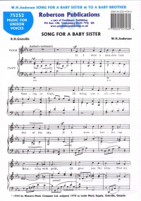 Song For A Baby Sister & To A Baby Brother Unison Sheet Music Songbook