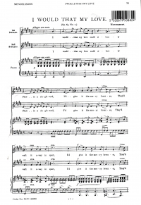 I Would That My Love Mendelssohn Ss Sheet Music Songbook