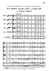 Shoot False Love I Care Not Morley Ssatb Sheet Music Songbook