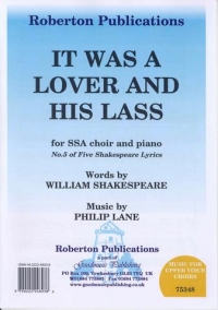 It Was A Lover And His Lass Ssa (lane) Sheet Music Songbook