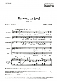 Haste On My Joys Ssatb Finzi Sheet Music Songbook