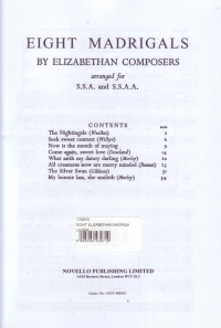 Eight Elizabethan Madrigals Ssa Sheet Music Songbook