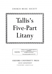 Tallis 5 Part Litany Sheet Music Songbook