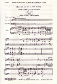 Rejoice In The Lord Always Purcell Ttbb Sheet Music Songbook