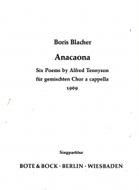 Blacher Anacaona 6 Poems By Alfred Tennyso Sheet Music Songbook