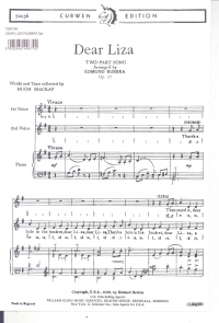 Dear Liza Rubbra 2pt Sheet Music Songbook