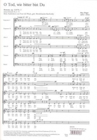 O Tod Wie Bitter Bist Du Op110 No 3 Ssatb Reger Sheet Music Songbook