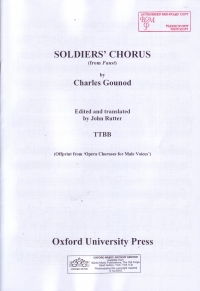 Soldiers Chorus Ttbb Gounod Arranged Rutter F/e Sheet Music Songbook