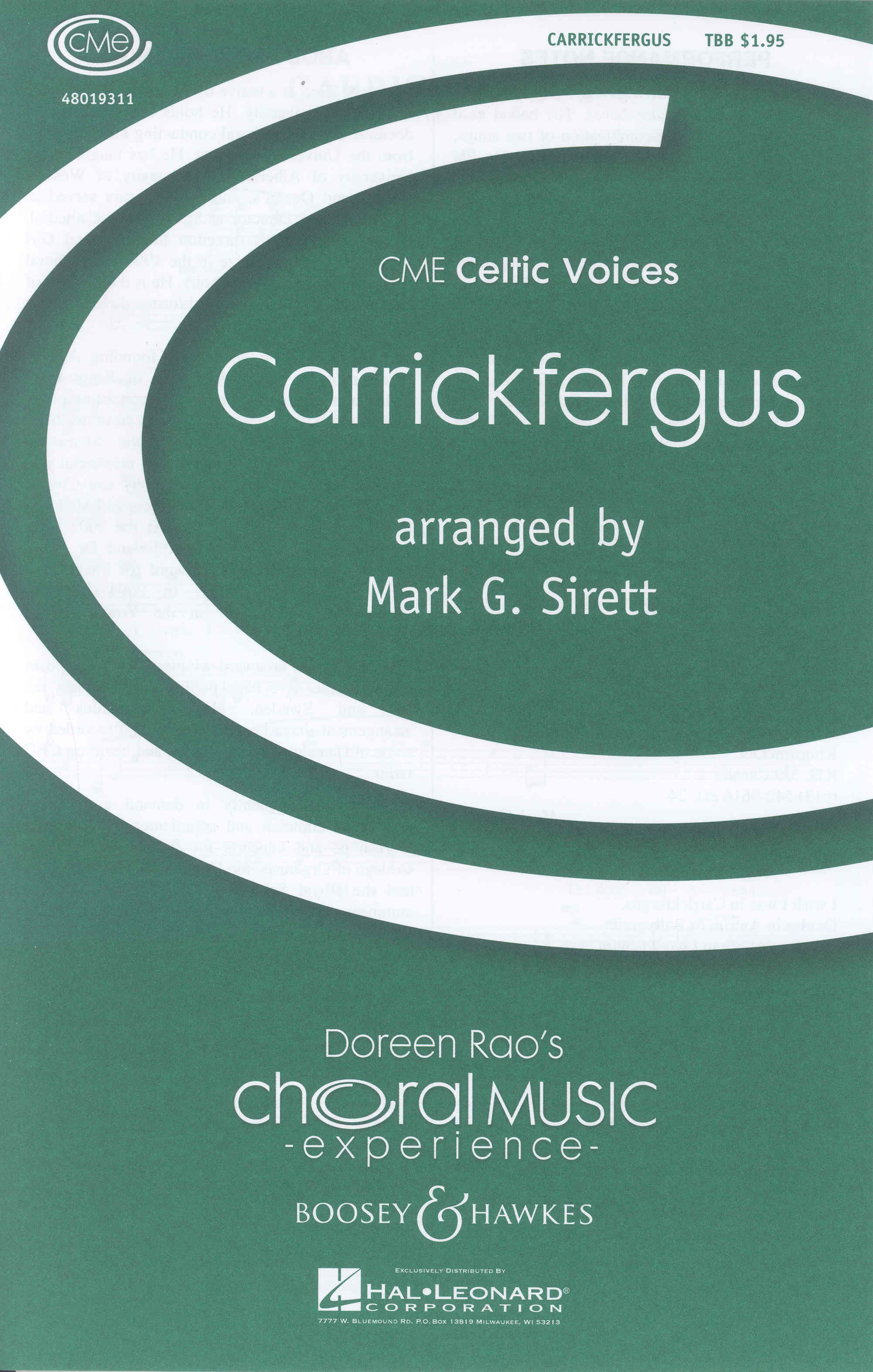 Carrickfergus Sirett Ttb & Piano Sheet Music Songbook