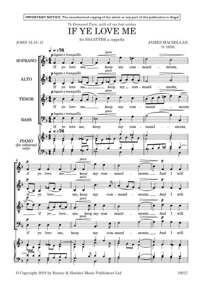 If Ye Love Me Macmillan Ssaattbb A Cappella Sheet Music Songbook