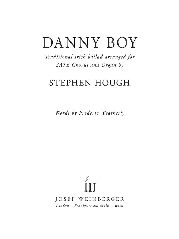 Danny Boy Hough Satb & Organ Sheet Music Songbook