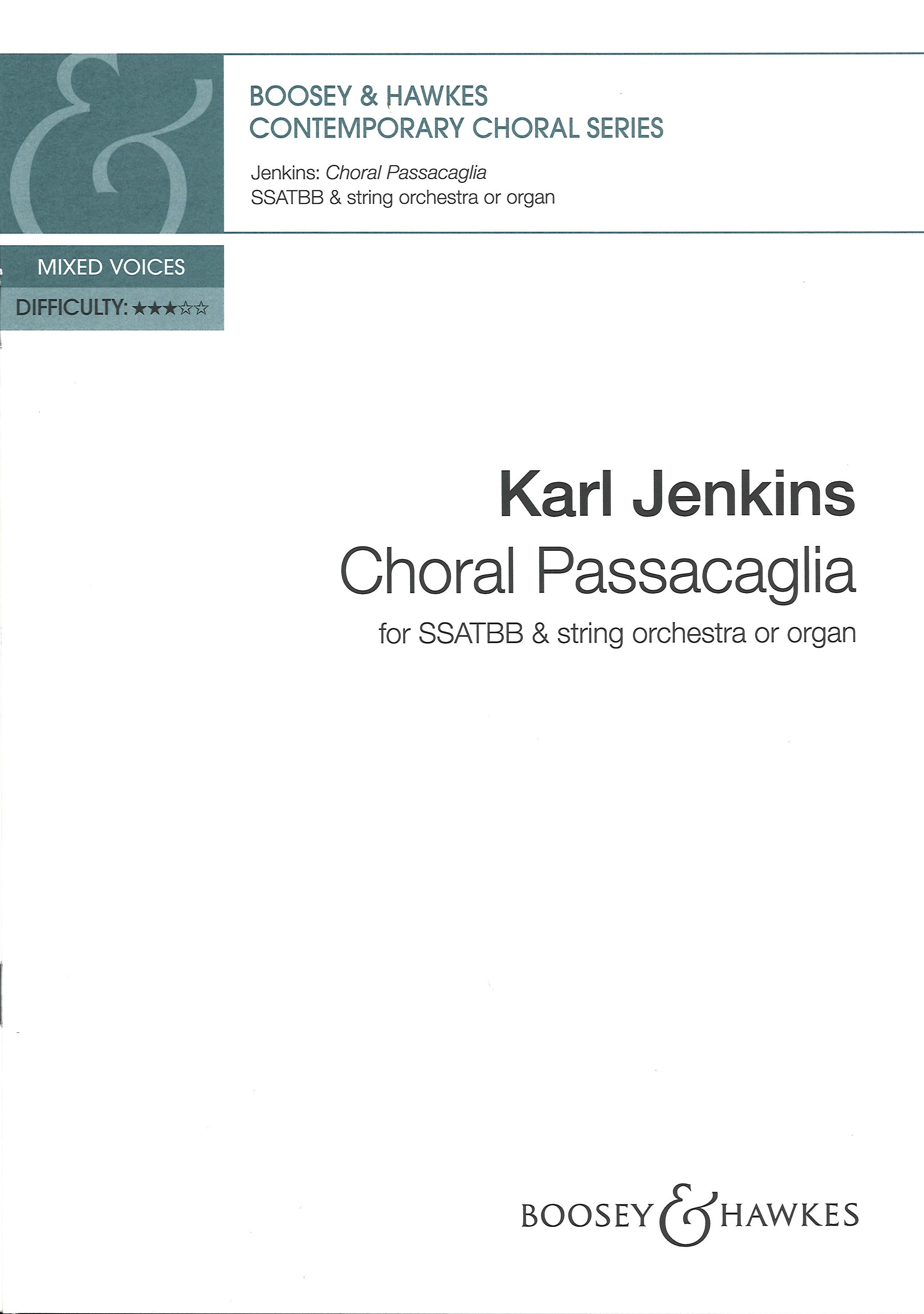 Choral Passacaglia Jenkins Satb & Organ (str Orch) Sheet Music Songbook