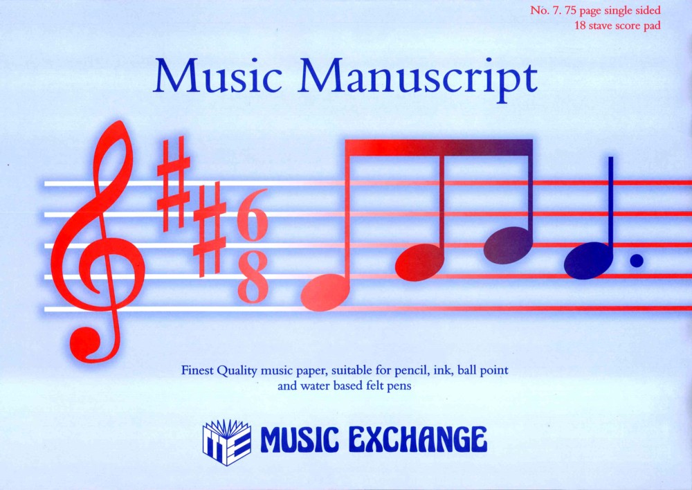 Music Manuscript No 7 75p:18st  A3 Scorepad Sheet Music Songbook